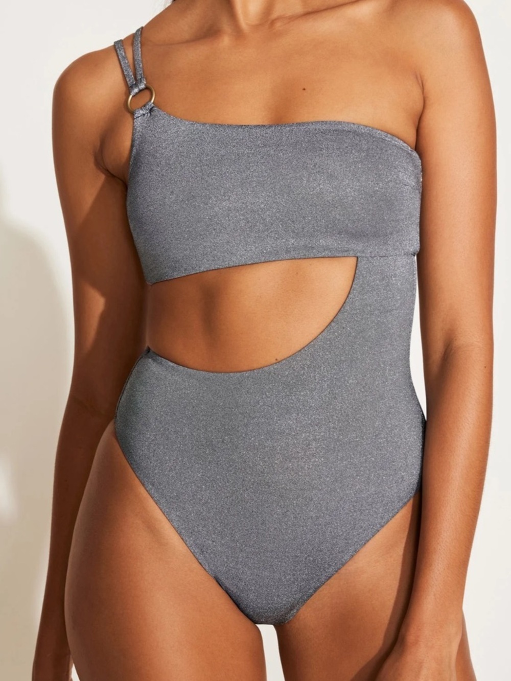 Vitamin A Cosmo Metallic Cutout One-Shoulder One-Piece Swimsuit Size Small